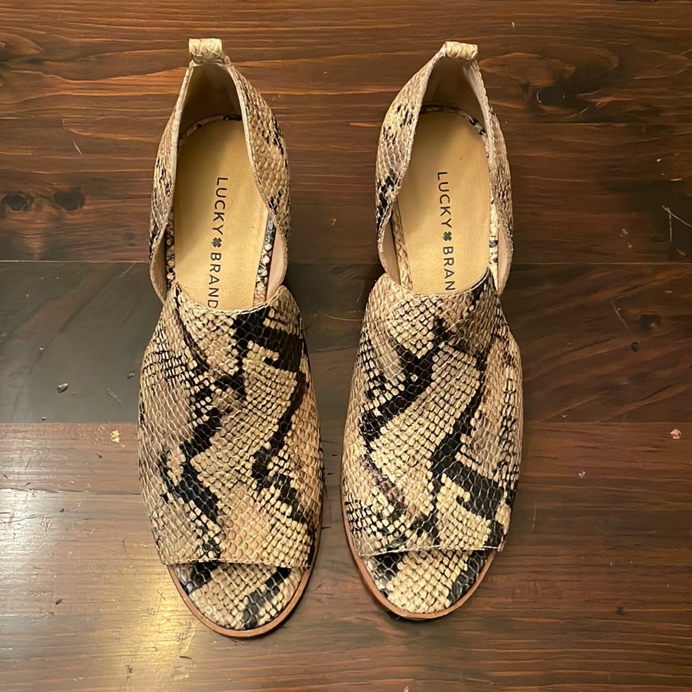 Lucky Brand Junai Heeled Open Toe Snakeskin Boot